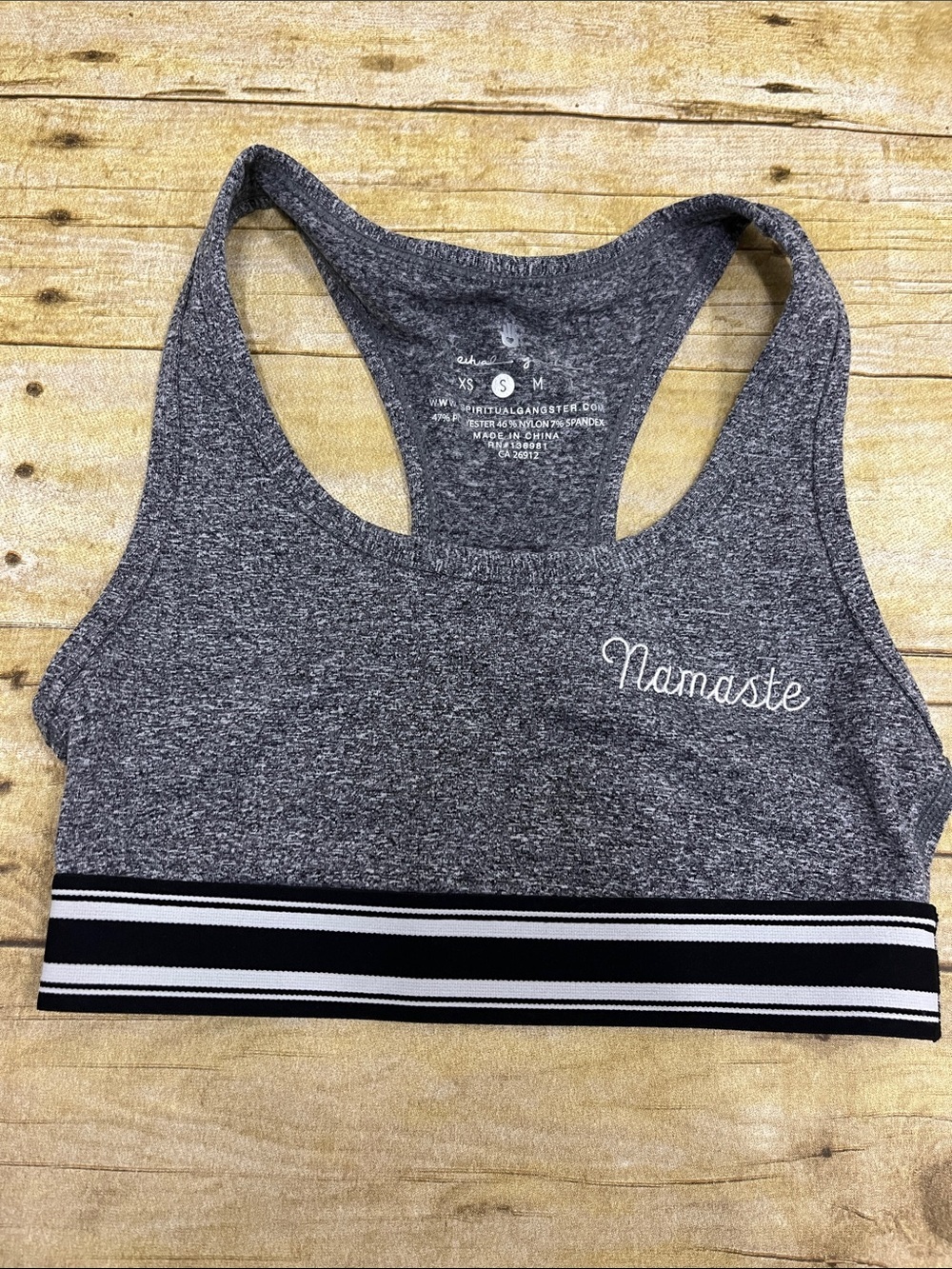 Spiritual Gangster Heather Gray 'Namaste' Racerback Sports Bra size Small